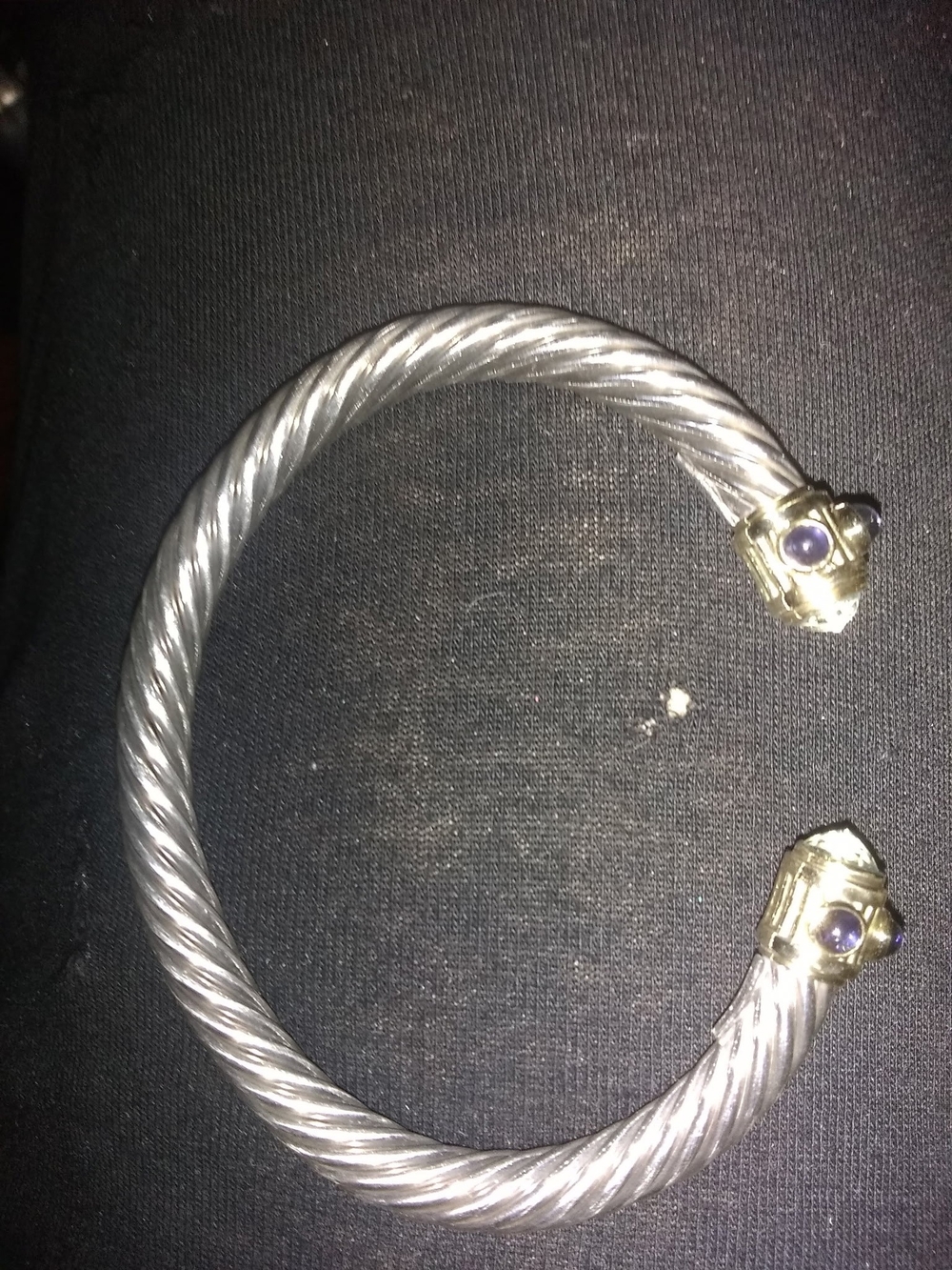 Silver-Tone Twisted Cable Cuff Bracelet with Gold Accents and Purple Stones